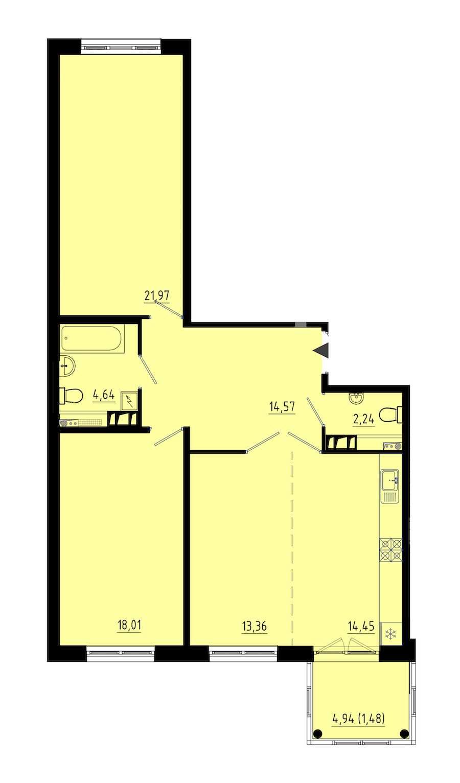 Двухкомнатная квартира в : площадь 90.8 м2 , этаж: 2 – купить в Санкт-Петербурге